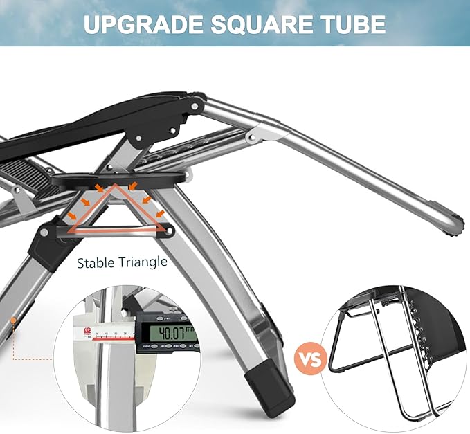 ABORON 2PK Zero Gravity Chair/Armrest Mat,Premium Outdoor Lawn Folding Lounge Chairs,Sturdy Adjustable Reclining Patio Chairs with Removable Seating Cushion,Headrest & Tray