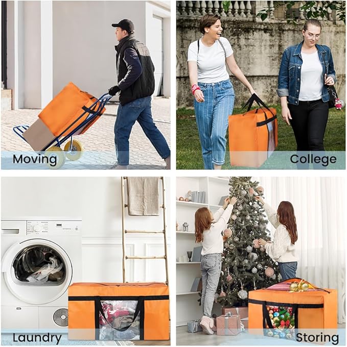 6 Pack Moving Bags Heavy Duty Extra Large, Moving Supplies&Boxes with Reinforced Zippers and Handles, College Clear Packing Bags for Moving Clothes, Storage Bags Moving Totes Camping Essentials