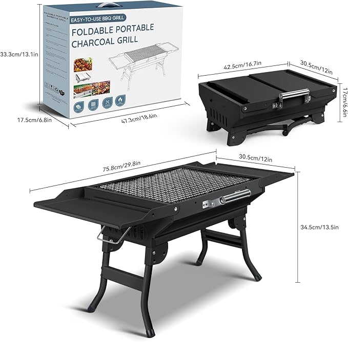 Portable Charcoal Grill Foldable Grills BBQ Grill Charcoal Small Grill for Travel, Camping, Outdoor Cooking, Backyard, Hiking, Patio Garden, Picnics, Black