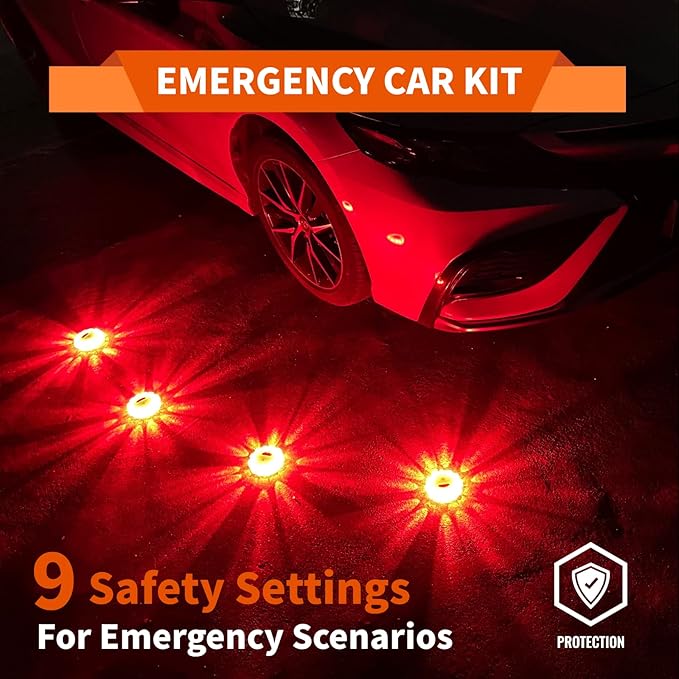 12 Pack of LED Road Flares Waterproof Road Emergency Lights Beacon Kit For Cars Truck Boats With Hook, Amber LED Flares Warning Roadside Lights Disc (Battery Not Included)