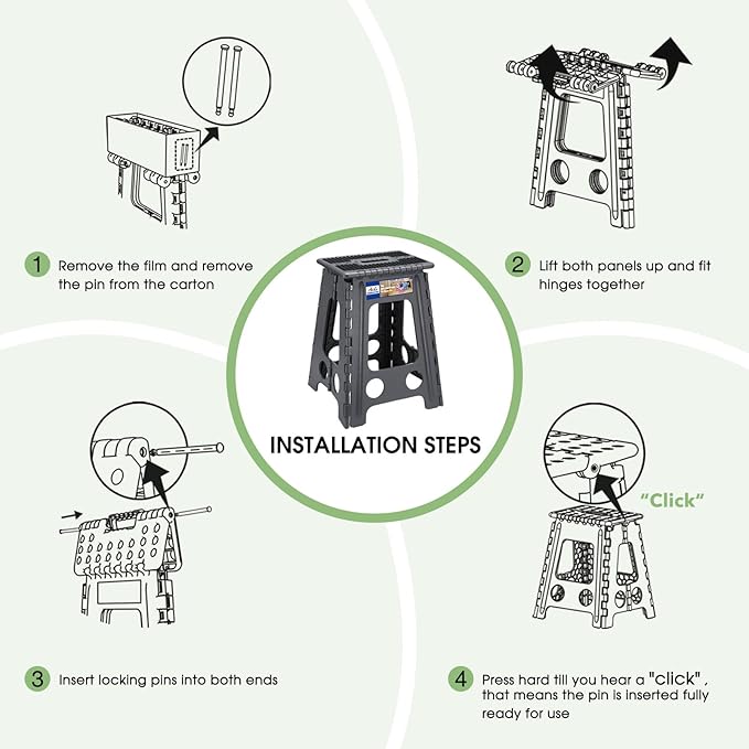 ACKO Folding Step Stool Foldable 17.5 Inch Stools for Adults and Kids,Plastic Stools Tall 400 lbs Capacity, Collapsible Stool for Kitchen, Stepping Foot Stool with Handle, Dot Grey,1 PC