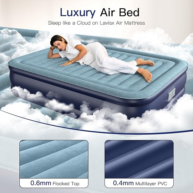 Queen Air Mattress 18” with Built in Pump, 2 Mins High Speed Inflation Luxury Auto Stop Pump Blow Up Mattress Comfort Air Bed, Colchones Inflables