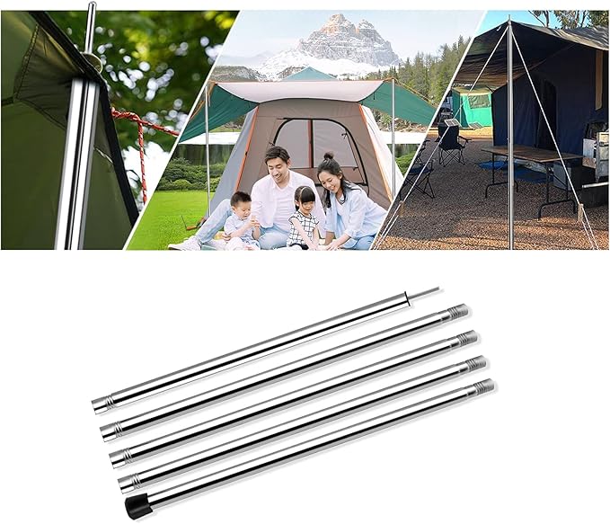 KOMCLUB Adjustable Tent Poles Telescoping Tarp Poles Camping Stainless Steel Lightweight Tarp Poles for Sun Sails Canopy Awning Shelter Bac