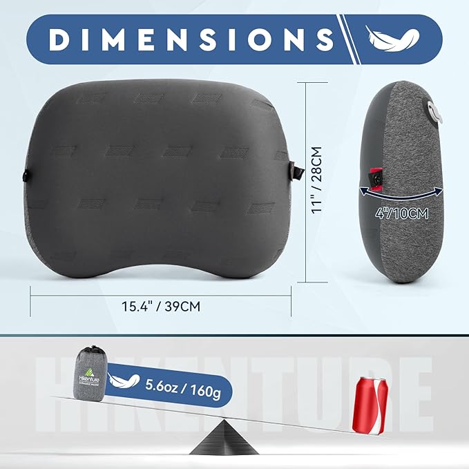 Hikenture Camping Pillow Ultralight, Inflatable Pillows with Removable Cover, Compact Portable Backpacking Pillow, Ergonomic Blow Up Camp Pillows, Washable Air Pillow for Hiking, Beach, Travel (Grey)