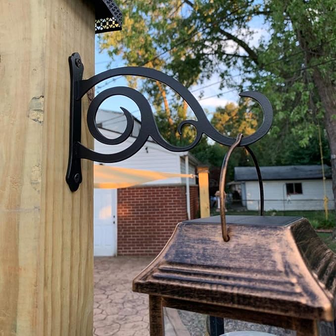 2 Pcs 8-Inch Outdoor Decorative Wall Hanging Lantern Plant Hooks, Iron Wall Hangers for Hummingbird Feeder Planter, Black