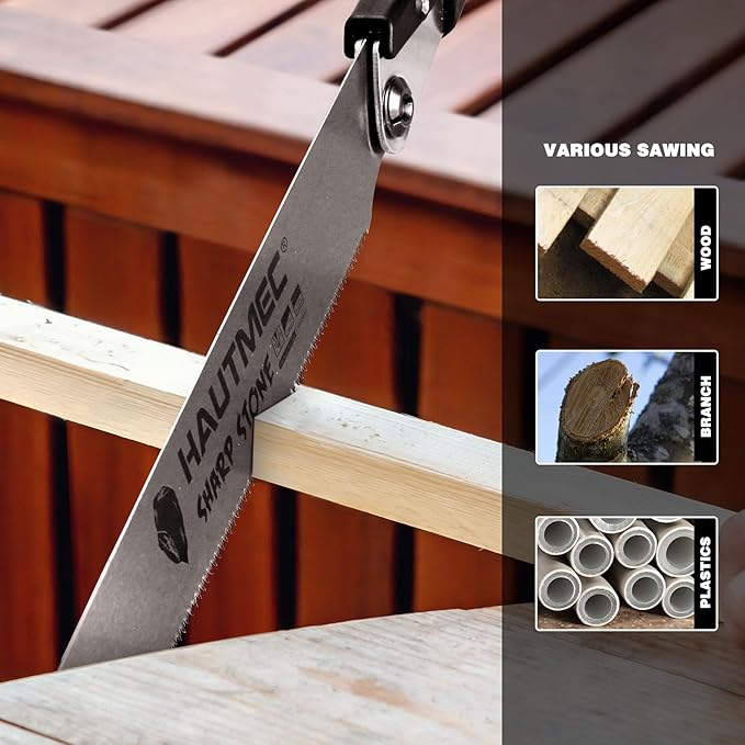 HAUTMEC Folding Japanese Pull Saw, 9-Inch Hand Wood Saw with SK5 Blade, 17TPI Sharp Trapezoid Teeth, Dual Cutting Angle, Pro Handsaw for Fine & Fast Cuts – HT0312