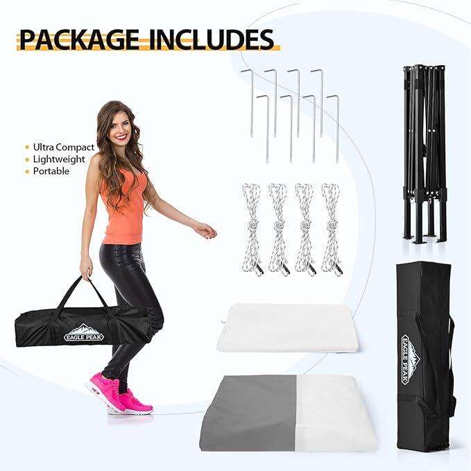 EAGLE PEAK Flex Ultra Compact 4x4 Pop-up Canopy, Sun Shelter, Changing Room, Portable Privacy Canopy Cabana for Pool, Fashion Photoshoots, or Camping, White