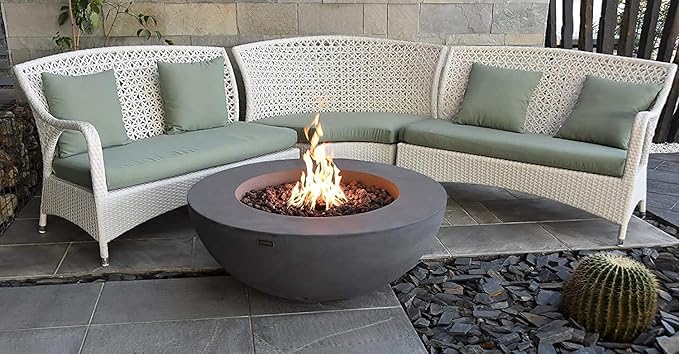 Elementi | Lunar Gas Fire Pit Cast Concrete 42" Round Fire Table, Outdoor Fire Pit Electronic Ignition | Canvas Cover, Lava Rock Included | Light Gray (Natural Gas)