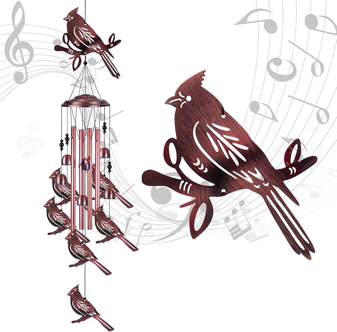 Cardinal Wind Chimes for Garden, Home, Balcony, Yard, Outdoor Decoration, Cardinal Wind Bell, Memorial Wind Chime, Wind Catcher, Blessing Wind Chimes Xmas Gifts for Mom, Grandma, Family, Women, Friend