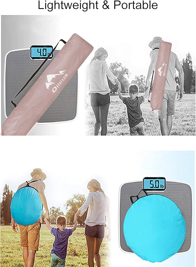 Oileus X-Large 4 Person Beach Tent Sun Shelter - Portable Sun Shade Instant Tent for Beach with Carrying Bag, Stakes, 6 Sand Pockets, Anti UV for Fishing Hiking Camping, Waterproof Windproof, Pink