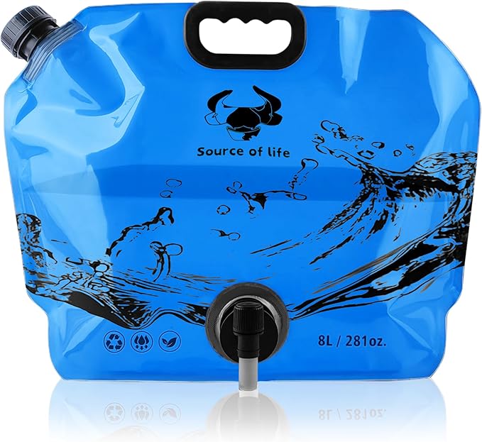 Camping Water Jug 2.1 Gallon CollapsibleWater Container Portable Water Bag for TravelOutdoor Hiking BPA Free Lightweight (Blue (2.1 Gal), 2)