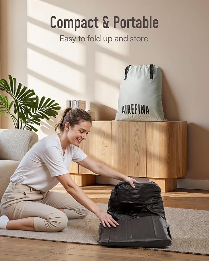 Airefina Queen Air Mattress with Built in Pump, Upgraded Comfort Blow Up Mattress Raised Inflatable Mattress for Guest Home Temporary Camping, Air Bed Queen Size, Colchones Inflables, 700lbs Max