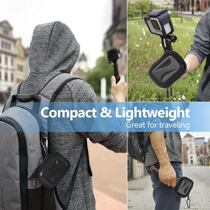 JSVER Mini Carrying Case for GoPro Hero 13/12/11/10/9/8/7/6/5/4/3, DJI Osmo Action, AKASO EK7000 / EK7000 Pro / V50 Pro/Brave 4, Campark ACT74 / ACT76, Dragon Touch Vision 3, YI Lite / 4K+