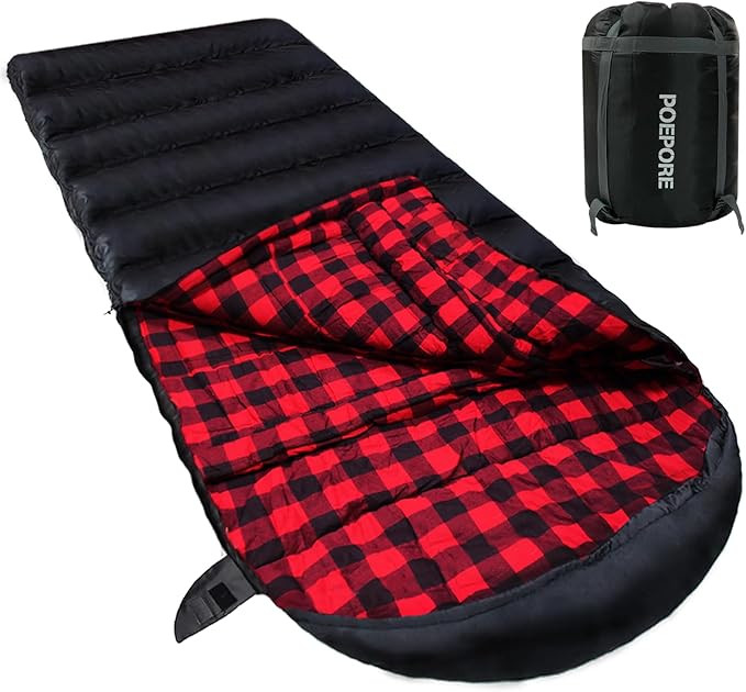 0 Degree Sleeping Bag 100% Cotton Flannel XXL Cold Weather Winter Oversized Sleeping Bag for Adults Camping Zero Degree Big and Tall with Compression Sack