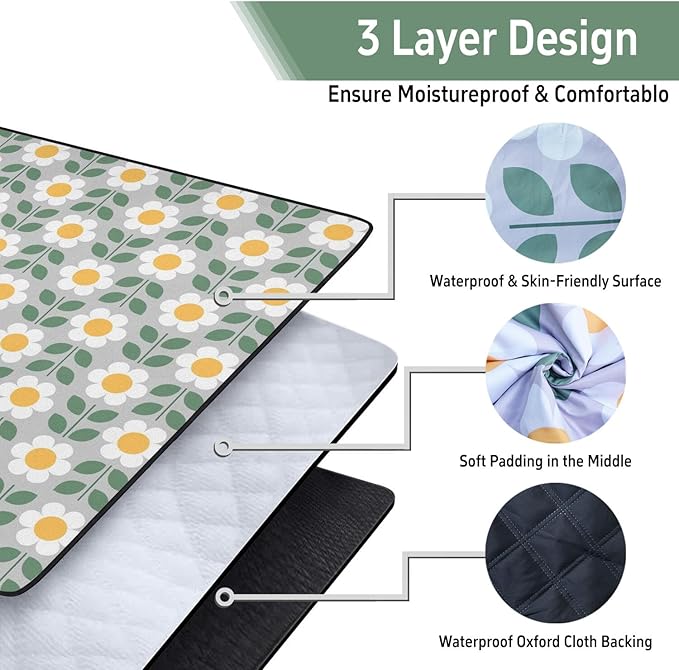 Extra Large Picnic Outdoor Blanket 80''x80'' Waterproof and Sandproof Picnic Mat for Beach Foldable Camping Accessories for Grass Lawn Park