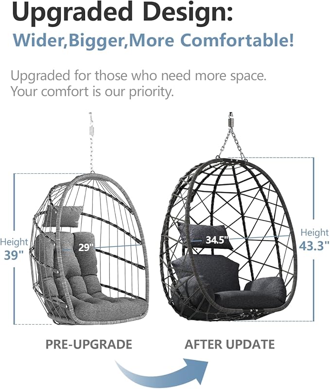 SWITTE Egg Swing Chair with Stand, Outdoor Patio Hanging Egg Chair, Indoor Hammock Chair with Cushion for Garden Backyard, 350LBS Capacity-Dark Grey