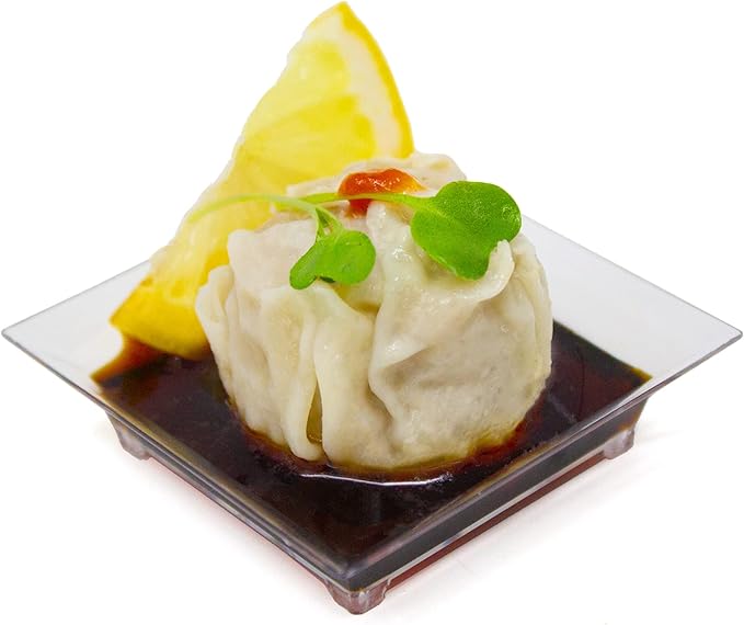 48 Pack Tiny Square Black Plastic Tray Mini Appetizer Plates for Party Mini Serving Tray Small Appetizer Serving Sauce Dish Black Disposable Dessert Plates for Events CMJJ