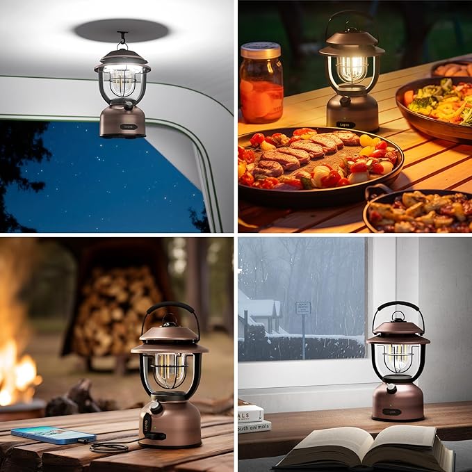 Lepro Retro Classic LED Camping Lantern, High Lumens, Daylight White 2500K and 5000K, Dimmable, USB Rechargeable, Waterproof for Camping, Vintage Decoration and Emergency (USB Charging Cable Included)