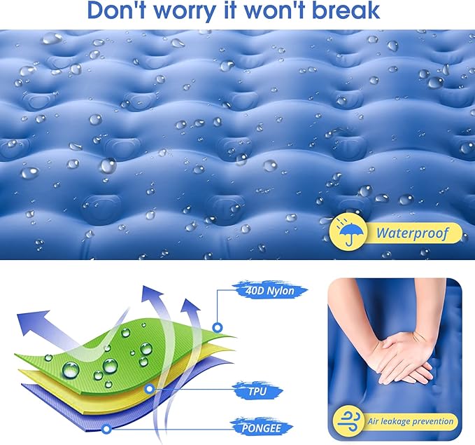 Camping Sleeping Pads,Extra Thick 5 Inch Inflatable Sleeping Mat with Pillow Built-in Pump,Oversized Mattress Super Portable Backpacking Sleeping Pad (Blue, Single)