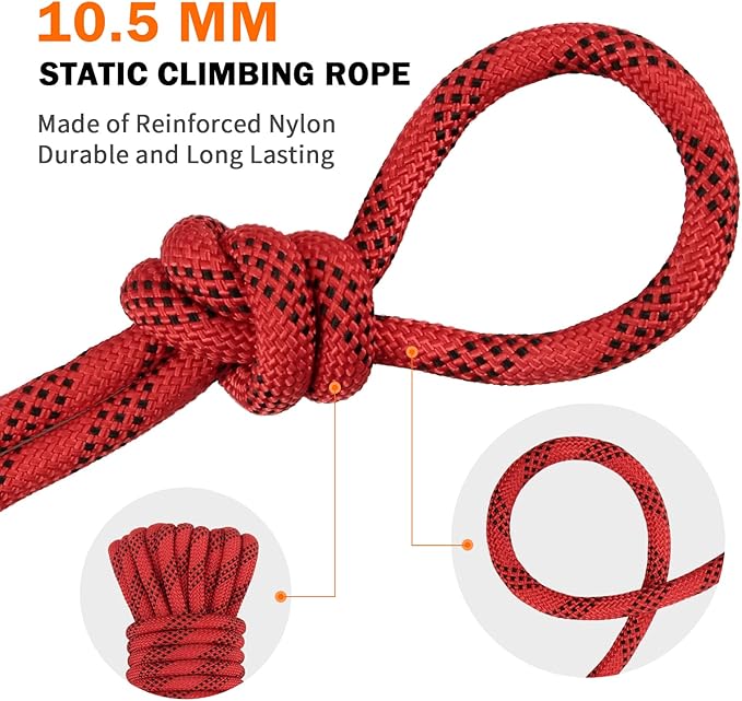 AOLEBA 10.5 mm Static Climbing Rope 10M(32ft) 20M(64ft) 30M(96ft) 50M(160ft) 70M(230ft) Outdoor Rock Climbing Rope, Escape Rope Ice Climbing Equipment Fire Rescue Parachute Rope