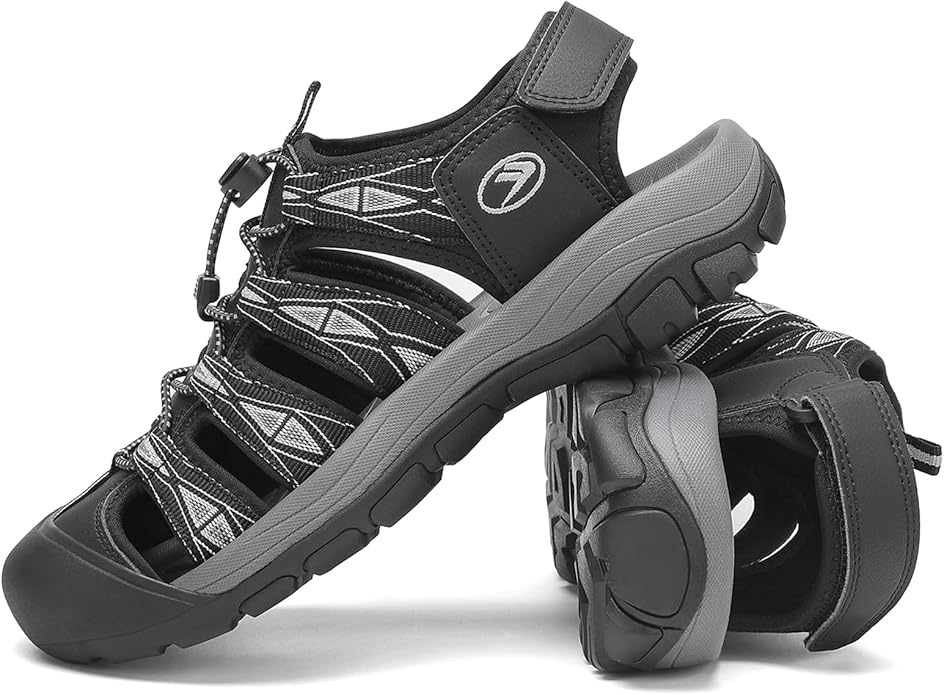 FLARUT Men's Athletic Sandals - Closed Toe Sport Hiking & Outdoor Walking Water Sandals with Anti-Slip Cushioning and Breathable Mesh