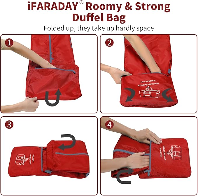 Foldable Duffle Bag for Travel - 75L Large Spare Travel Duffel Bag Lightweight with Trolley Sleeve - Red