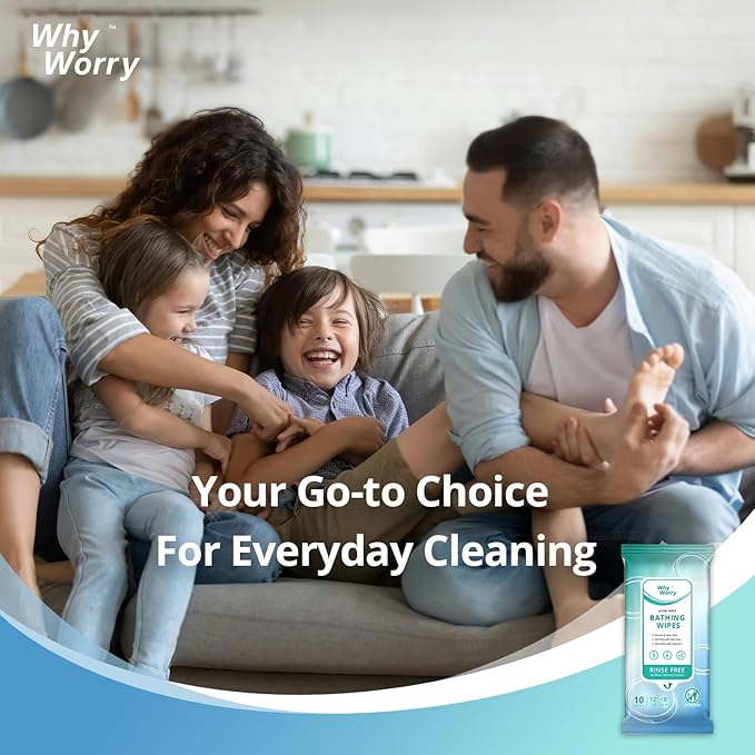 WhyWorry Ultra Thick Bathing Wipes for Adults Rinse Free, Large Body Cleansing Wipes with Aloe for Women, Men & Elderly, 8" x 12" Disposable Shower Washcloths for Gym & Camping, Fresh Scent, 100 Count