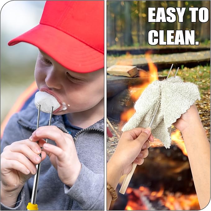 Briout Extendable Stainless Steel Roasting Sticks - Smores Sticks for Fire Pit Long 32 Inch, Smore Skewers Hot Dog Fork Campfire Accessories, Camping Essentials for S'mores - 10 Pack