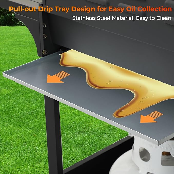 3 Burner Propane Gas Grill with Side Burner, Stainless Steel Outdoor Grill with Enameled Cast Iron Grates, 37230 BTU Gas Grill for Outdoor Barbecue BBQ Grill