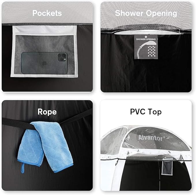 Alvantor Shower Tent Pop Up Changing Room Outdoor Shower Enclosure Pop Up Privacy Tent Toilet Tent Camping Dressing Portable Shelter Teflon Coating Fabric 4āx4āx7' Patent Pending, White