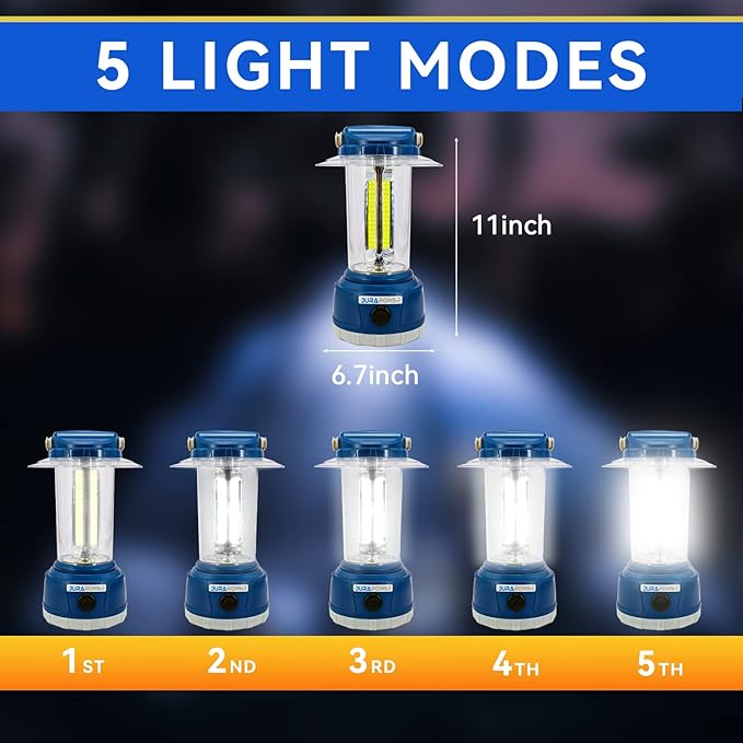Durapower LED Camping Lantern Rechargeable, Bright 2000 Lumen, 5 Modes, 4000 mAh Power Bank, IP44 Waterproof Lantern for Hurricane, Emergency, Power Outages, Home