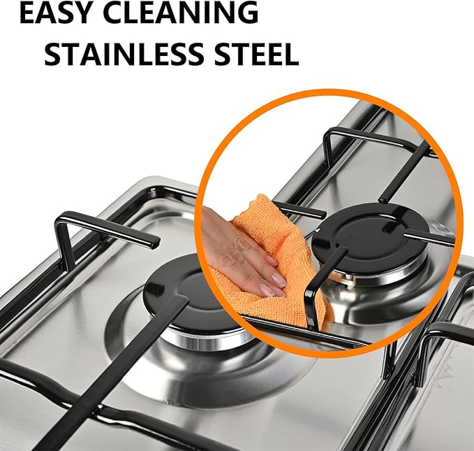 Gas Stove Top 4 Burner, 23 Inch Gas Cooktop for NG/LPG Convertible, Stainless Steel Gas Stove with Thermocouple Protection for Outdoor Kitchen, Camping, Total 27400BTU