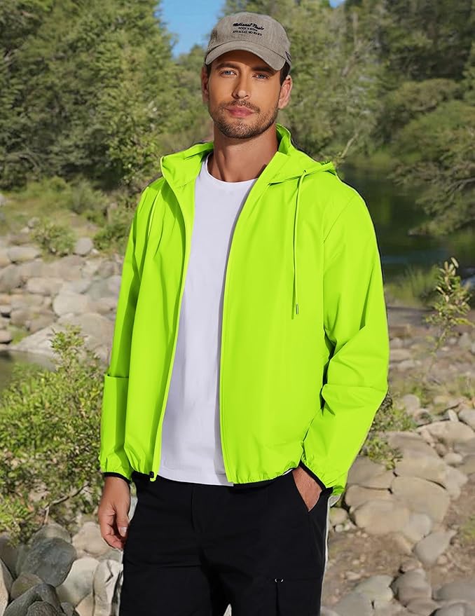 COOFANDY Men's Packable Rain Jacket Lightweight Waterproof Raincoat with Hood Travel Hiking Golf Windbreaker