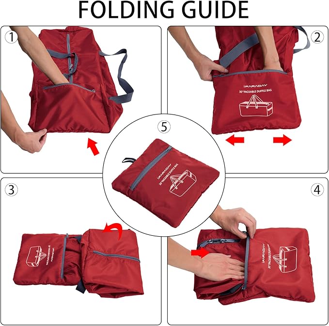 Foldable Duffle Bag 30 inch 75L Large Lightweight Luggage Bag for Travel Camping Storage-Red