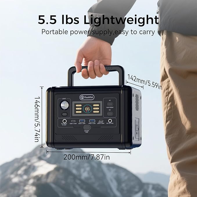 Flashfish 200W Portable Power Station - 153Wh LiFePO4 Battery, 400W Surge, Pure Sine WaveAC Outlets, 60W PD USB-C, Fast Recharge, Solar Generator for Home, Camping & Emergencies