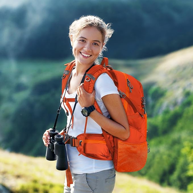 Maelstrom Hiking Backpack, 40L Waterproof Camping Daypack for Men and Women, Lightweight Travel Pack with Rain Cover-Orange