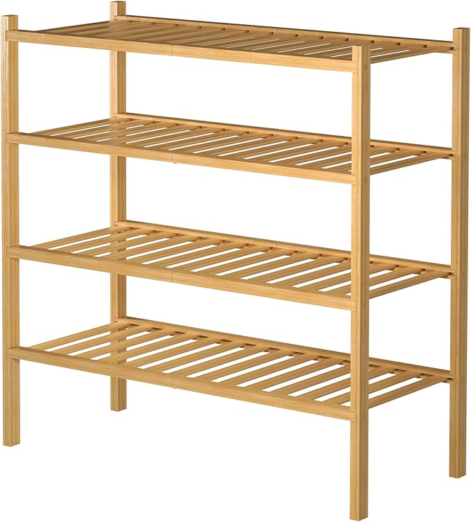4 Tier Bamboo Shoe Rack for Closet Free Standing Wood Shoe Shelf for Entryway Small Space Stackable 27"x11"x26" (Natural)