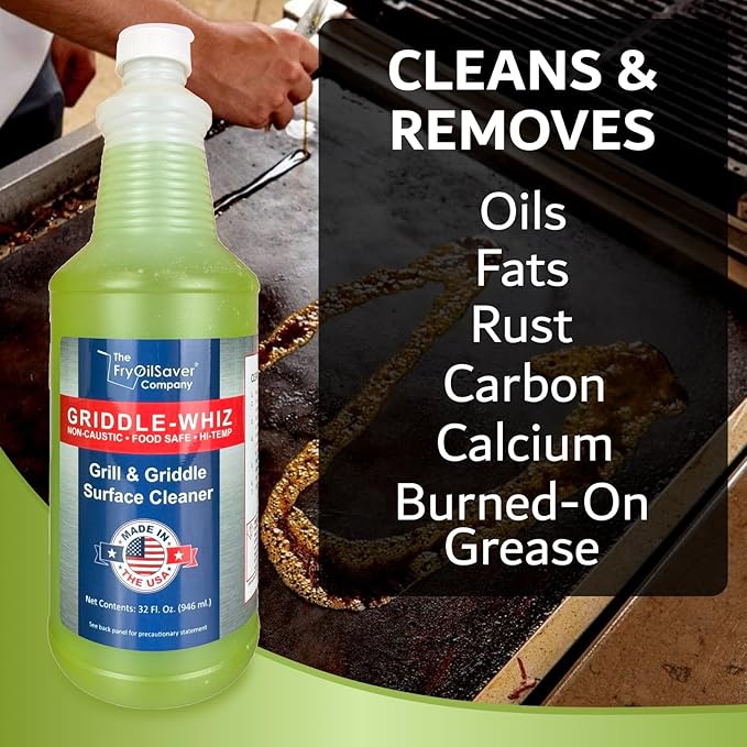 Griddle-Whiz Grill & Griddle Surface Cleaner, Removes Grease, Food Residue, Burnt On Organics, Non-Toxic High-Heat Flat Top Grill Cleaner & Food Contact Surface, Non-Caustic Formula by FryOilSaver Co.