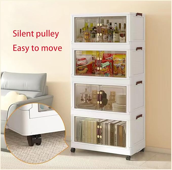 16 Gals stackable storage box with lid, foldable wardrobe organizer, Sundries storage cabinet, foldable plastic container with door, Book organizer box(Without wheels).