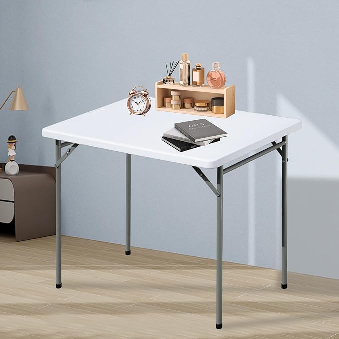 Folding Table 3ft Rectangular All-Occasion Plastic Folding Event Table for Indoor and Outdoor, Portable Desk, Camping, Durable and Stable, HDPE and Steel, Wide Application, White