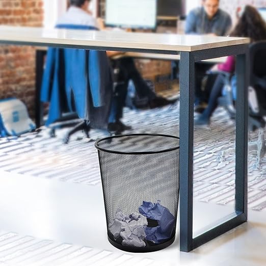 10-Pack 6 Gal Mesh Office Trash Can with 150Pcs Garbage Bags, Black Mesh Trash Cans, Open Metal Wire Wastebaskets, Waste Basket Trash Can for Near Desk, Recycling Garbage Container Bin