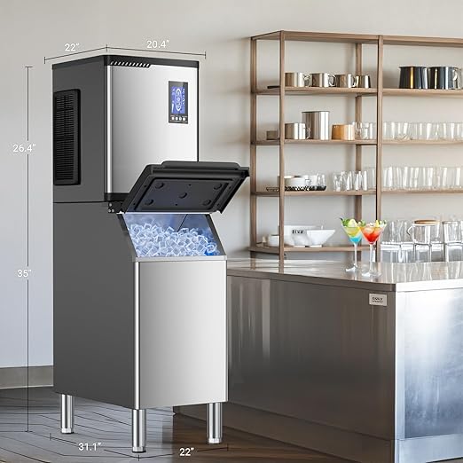 Commercial Ice Maker Machine 680Lbs/24H – Nugget Ice, 12 Adjustable Thickness Settings, 650Lbs Storage, Ideal for Restaurant, Bar, Hotel, Cafe (680lbs)