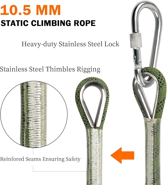 AOLEBA 10.5 mm Static Climbing Rope 10M(32ft) 20M(64ft) 30M(96ft) 50M(160ft) 70M(230ft) Outdoor Rock Climbing Rope, Escape Rope Ice Climbing Equipment Fire Rescue Parachute Rope