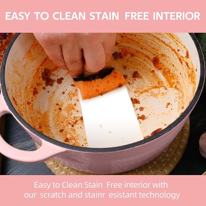 4.5 Quart Dutch Oven Enameled Cast Iron with Lid - Big Dual Handles - Oven Safe up to 500°F - Classic Round Pot for Versatile Cooking Pink