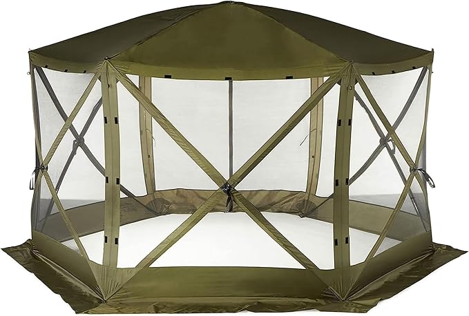CLAM Pop Up Screen Tent, Outdoor Camping Gazebo Canopy, Pavilion, 12.5', Green - Heavy-Duty Portable Screened Shelter with Netting for Beach, Patio, and Backyard