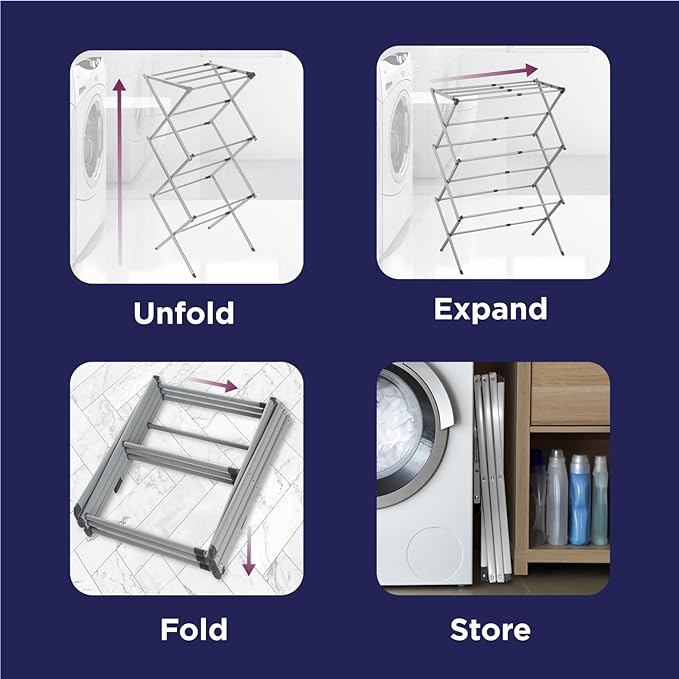 BLACK+DECKER Laundry Organization Expandable/Collapsible Clothes Drying Rack. Essential for Camping/Trailers or Anywhere You Air Dry Laundry. Oversized for Multiple Garments, (Grey)