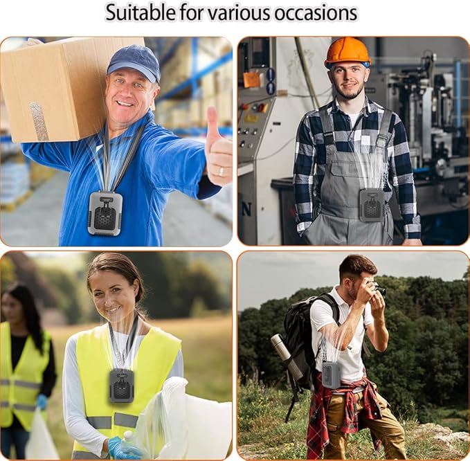 CAZOKASI Upgrade Waist Clip Fan Wearable Fan Portable Cooling and Heatstroke Prevention Fan (Industrial orange black) (Industrial gray black)