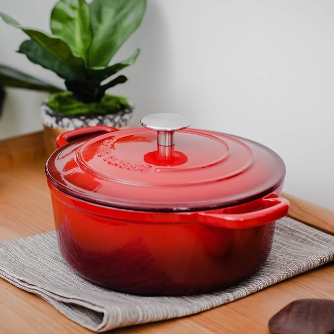 Enameled Cast Iron Dutch Oven Pot with Lid, 7 Quart, Round Dutch Ovens, Bread Oven Dual Handles, for Bread Baking, Oven Safe up to 500°F, Red