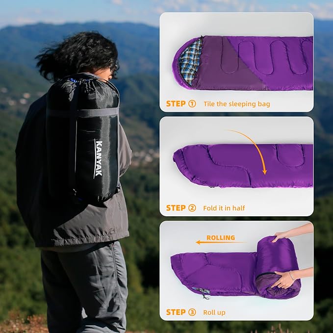 Camping Sleeping Bag, 32℉ Sleeping Bags for Adults Kids Teens Cold Weather Warm Sleeping Bag Winter for 3-4 Season Camping, Camping Gear Equipment, Traveling, and Outdoors