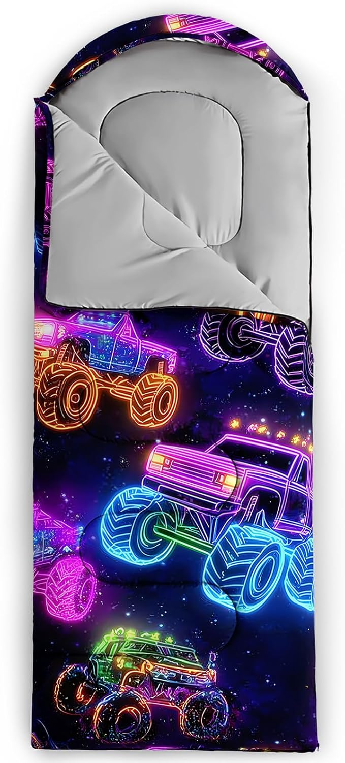 AILONEN Blue Glowing Basketball Sleeping Bag for Kids Boys,Warm and Cool Weather,Lightweight,Waterproof Backpacking,City Theme Ball Sports Sleeping Bag for Camping